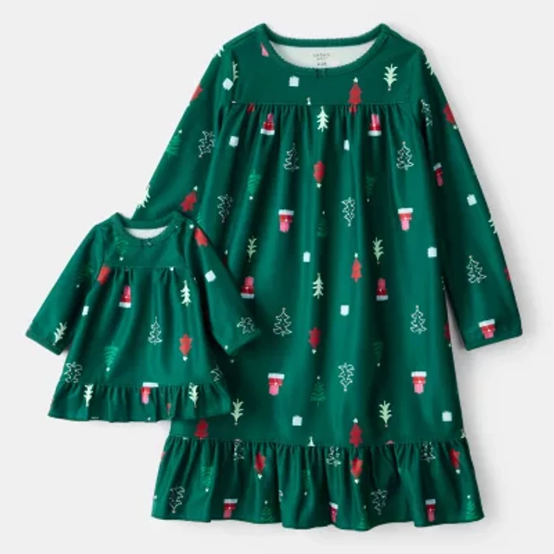 Carter's Family Matching Christmas Tree Toddler Girls Fleece Round Neck Long Sleeve 2-pc. Nightgown