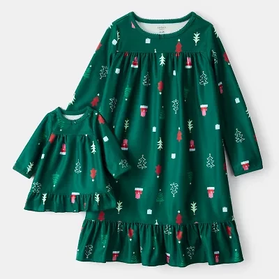 Carter's Family Matching Christmas Tree Toddler Girls Fleece Round Neck Long Sleeve 2-pc. Nightgown