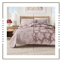 Linery Reversible Boho Floral With Scalloped Detail Cotton Quilt Set