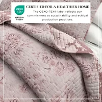Linery Reversible Boho Floral With Scalloped Detail Cotton Quilt Set