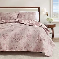 Linery Reversible Boho Floral With Scalloped Detail Cotton Quilt Set