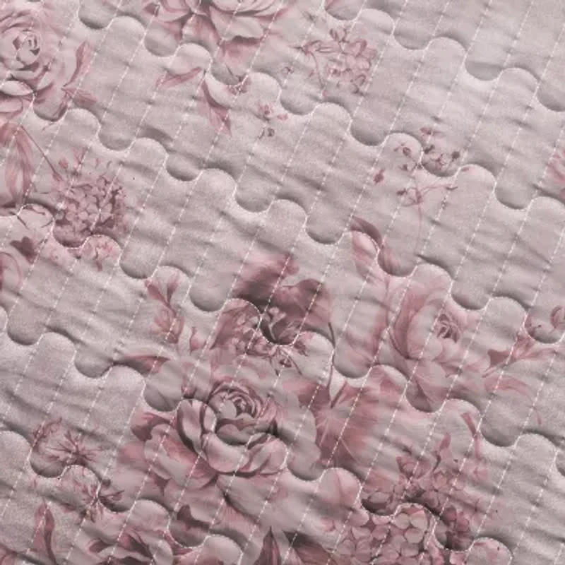 Linery Reversible Boho Floral With Scalloped Detail Cotton Quilt Set