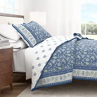 Linery Bordered Boho Floral Cotton Quilt Set Reversible