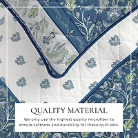 Linery Bordered Boho Floral Cotton Quilt Set Reversible