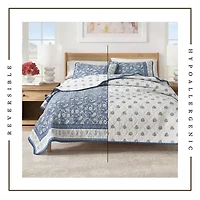 Linery Bordered Boho Floral Cotton Quilt Set Reversible