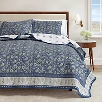 Linery Bordered Boho Floral Cotton Quilt Set Reversible
