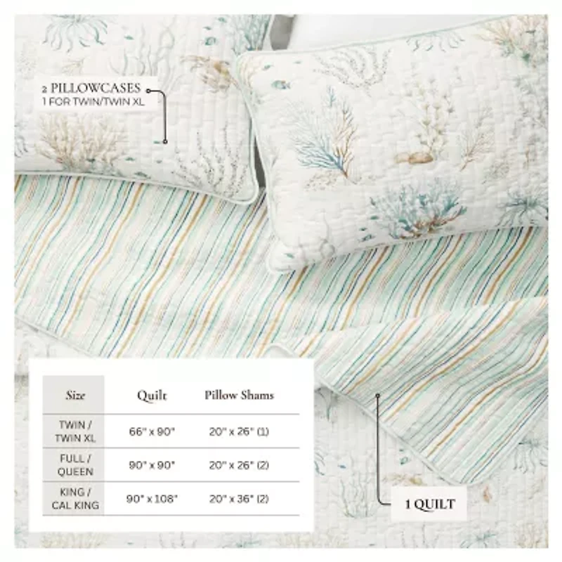 Linery Coastal Printed Cotton Quilt Set Reversible