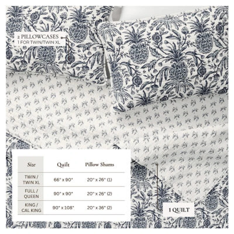 Linery Linery Coastal Printed Cotton Quilt Set Reversible Quilt Set