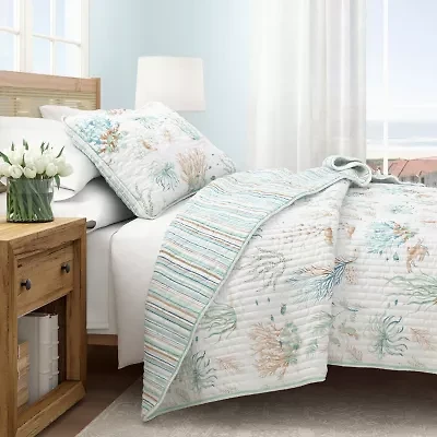 Linery Coastal Printed Cotton Quilt Set Reversible