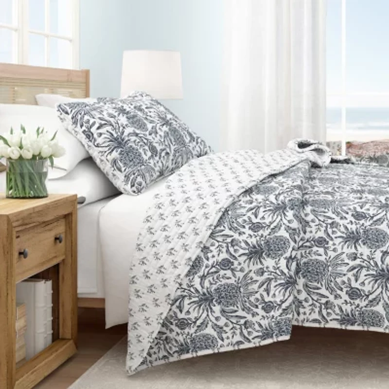 Linery Linery Coastal Printed Cotton Quilt Set Reversible Quilt Set