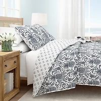 Linery Linery Coastal Printed Cotton Quilt Set Reversible Quilt Set