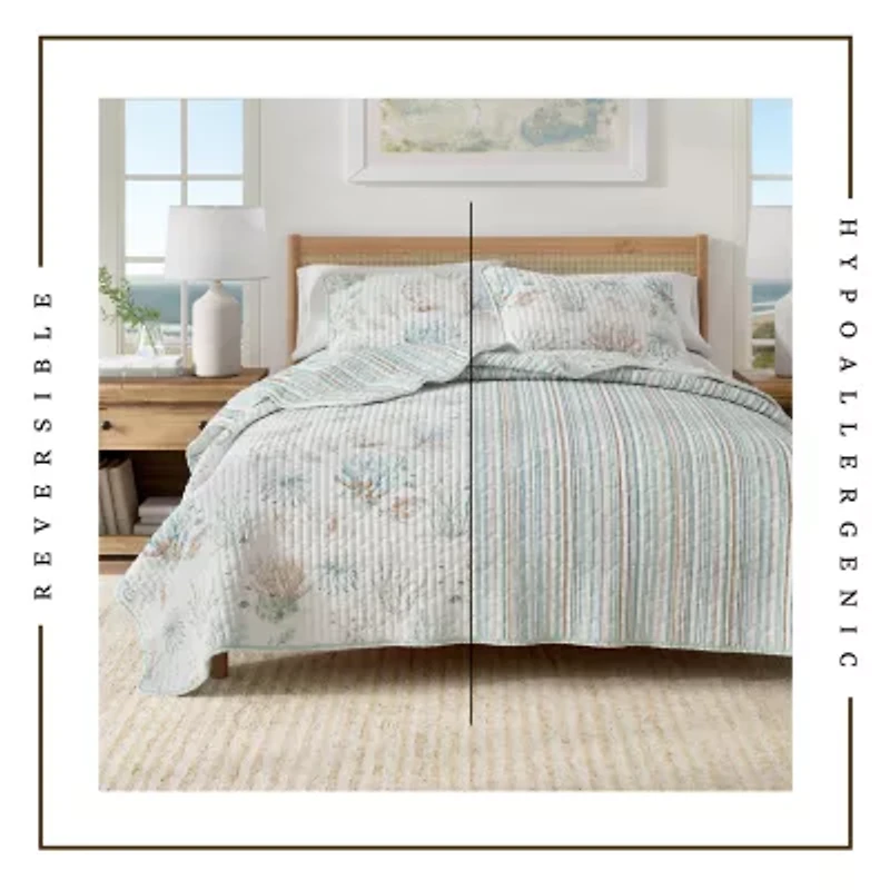 Linery Coastal Printed Cotton Quilt Set Reversible