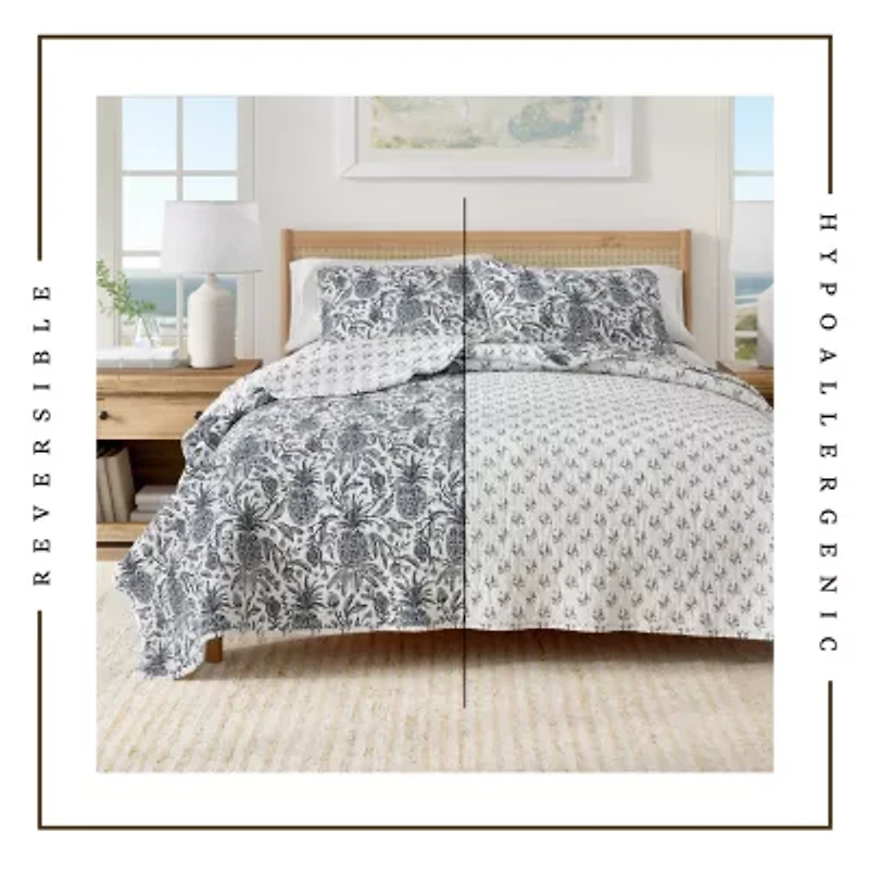 Linery Linery Coastal Printed Cotton Quilt Set Reversible Quilt Set