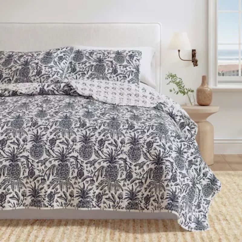Linery Linery Coastal Printed Cotton Quilt Set Reversible Quilt Set