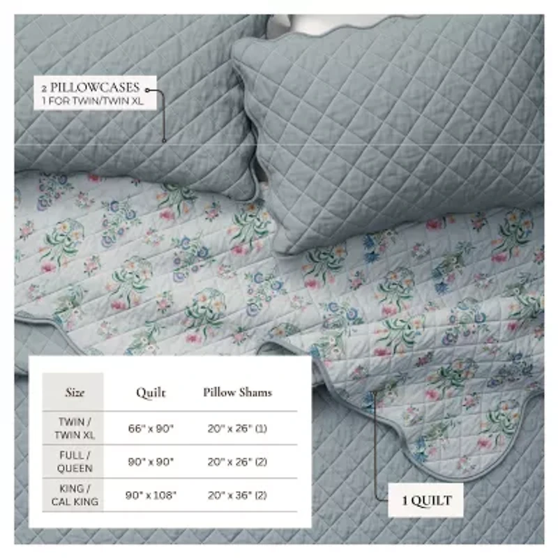 Linery Elevated Floral Cotton Reversible Quilt Set