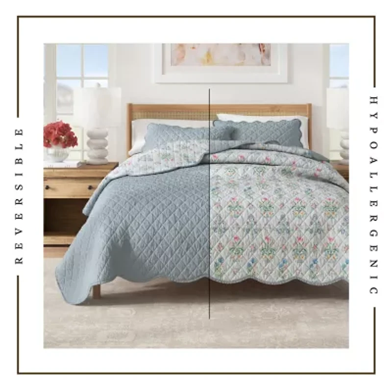 Linery Elevated Floral Cotton Reversible Quilt Set
