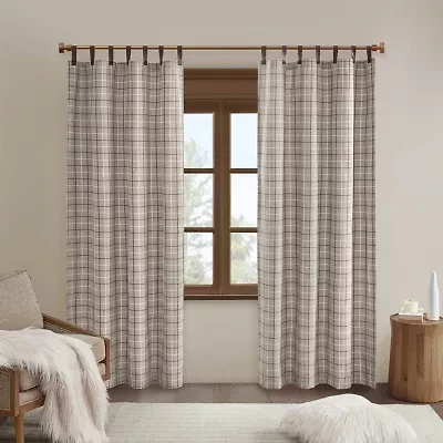 Madison Park Salford Plaid Faux Leather With Fleece Lining Tab Top Light-Filtering Single Curtain Panel