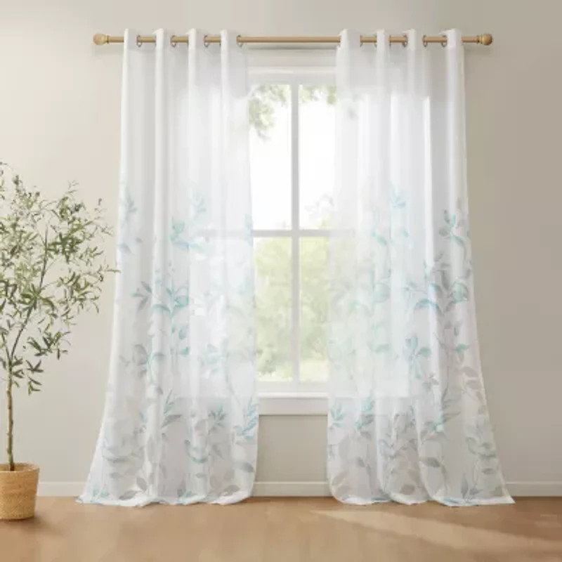 Madison Park Vera Burnout Printed Grommet Top Sheer Set of 2 Curtain Panel