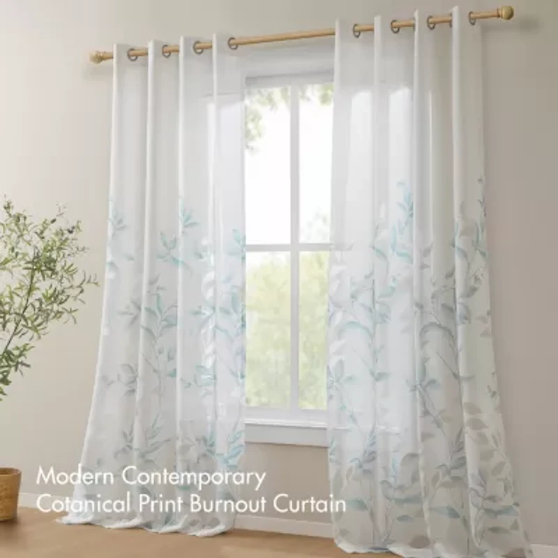 Madison Park Vera Burnout Printed Grommet Top Sheer Set of 2 Curtain Panel