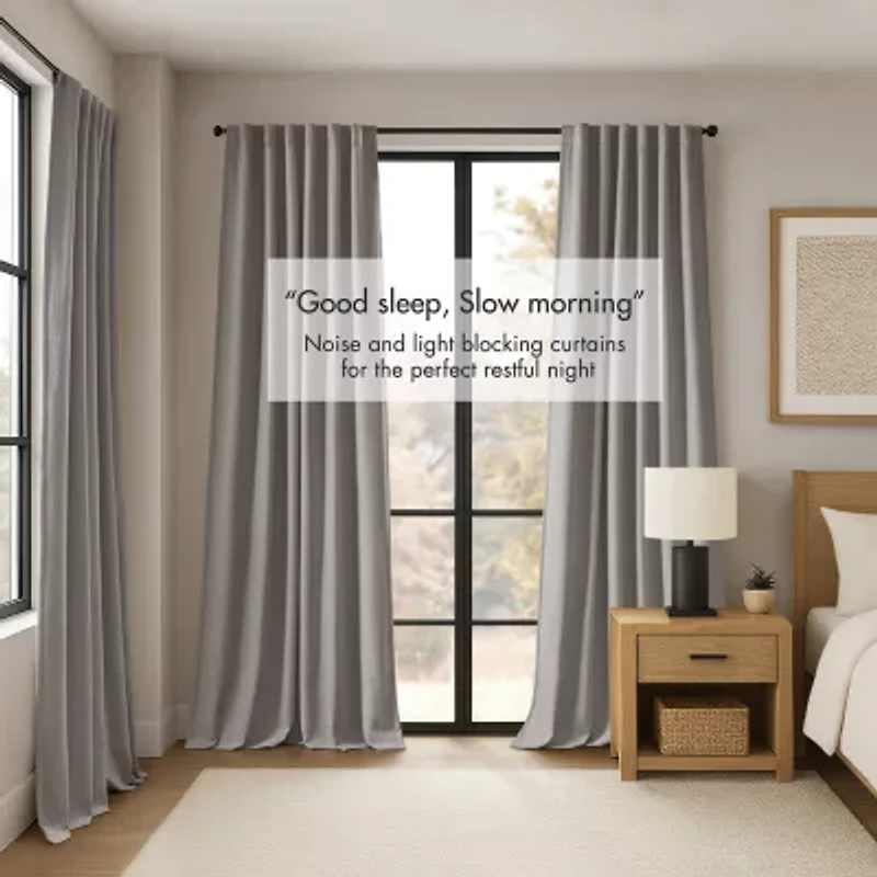 Madison Park Karien Sound Blocking Rod Pocket Back Tab 100% Blackout Set of 2 Curtain Panel