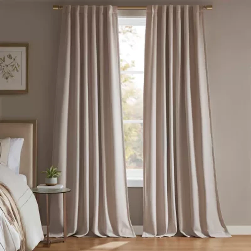 Madison Park Karien Sound Blocking Rod Pocket Back Tab 100% Blackout Set of 2 Curtain Panel