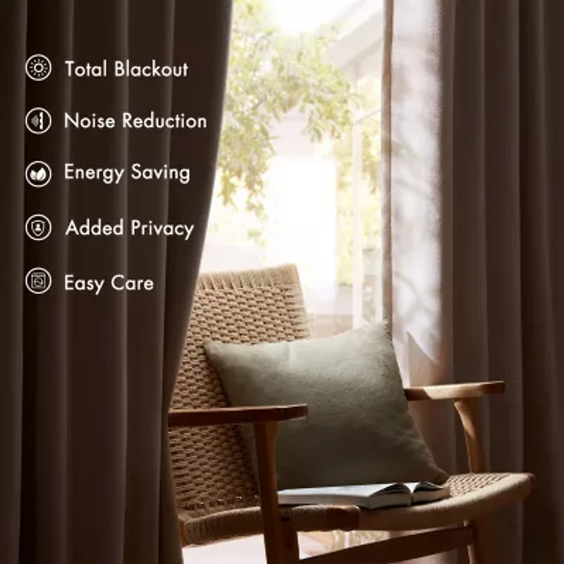 Madison Park Karien Sound Blocking Rod Pocket Back Tab 100% Blackout Set of 2 Curtain Panel