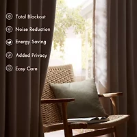 Madison Park Karien Sound Blocking Rod Pocket Back Tab 100% Blackout Set of 2 Curtain Panel