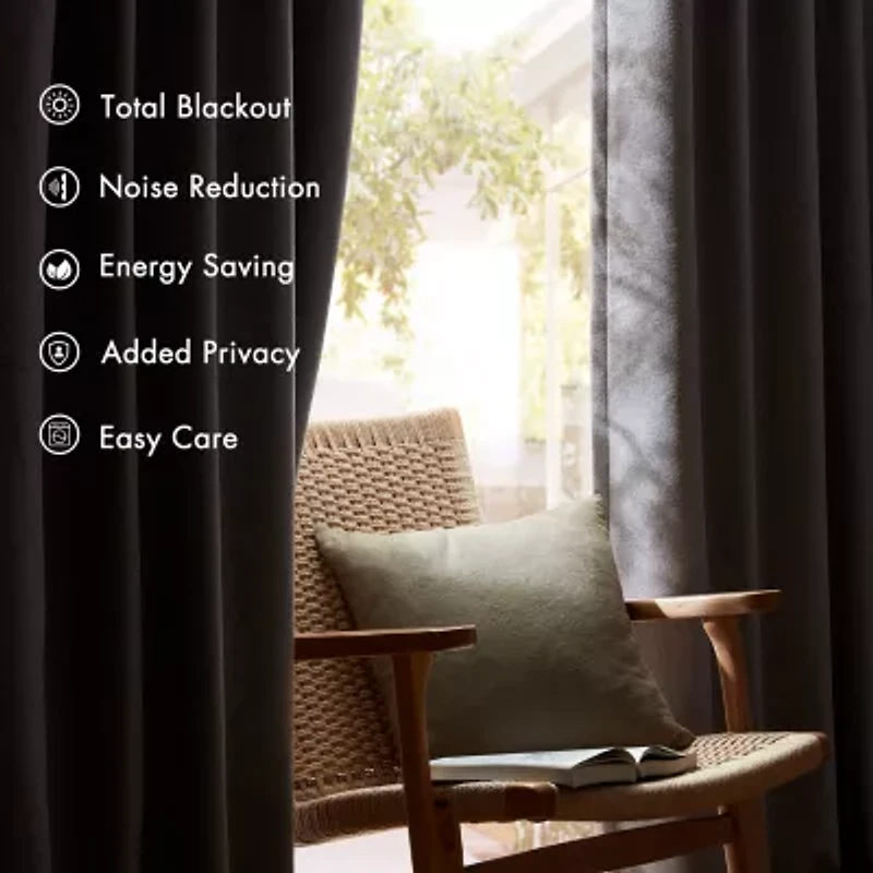Madison Park Karien Sound Blocking Rod Pocket Back Tab 100% Blackout Set of 2 Curtain Panel