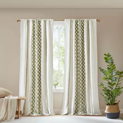 INK+IVY Imani Cotton Printed Tufted Rod Pocket Light-Filtering Single Curtain Panel