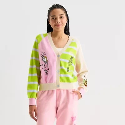 Womens Long Sleeve Button Grinch Juniors Striped Cardigan