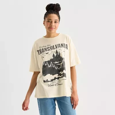 New World Greetings From Transylvania Oversized Tee Womens Crew Neck Short Sleeve Juniors Graphic T-Shirt