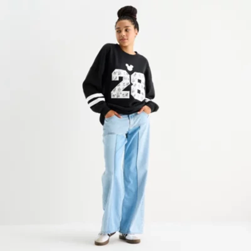 Womens Juniors Crew Neck Long Sleeve Mickey and Friends Sweatshirt