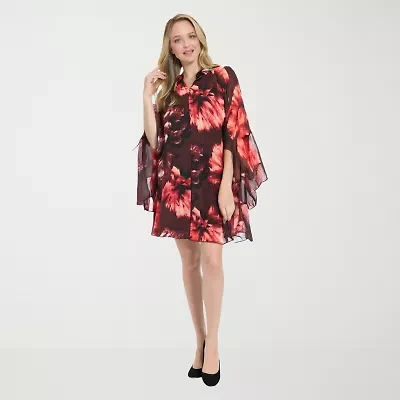 London Times Womens Long Sleeve Shift Dress