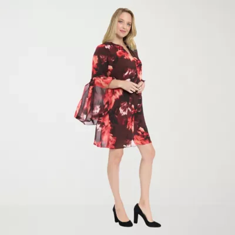 London Times Womens Long Sleeve Shift Dress