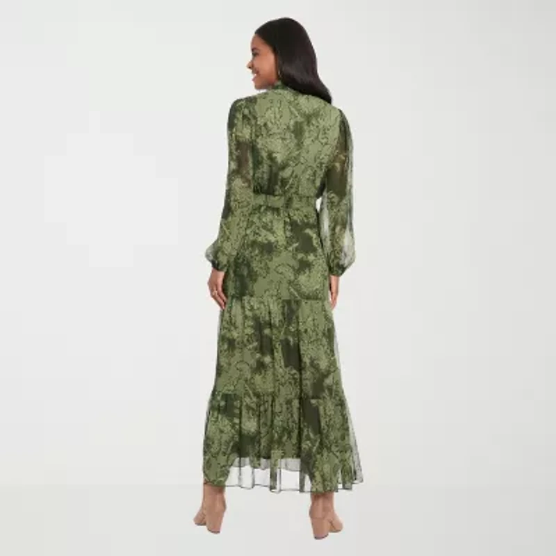 Clover And Sloane Womens Long Sleeve Leaf Maxi Dress