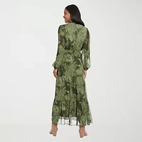 Clover And Sloane Womens Long Sleeve Leaf Maxi Dress