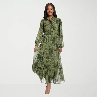 Clover And Sloane Womens Long Sleeve Leaf Maxi Dress