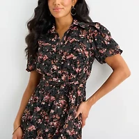 52seven Womens Short Sleeve Floral Shirt Dress