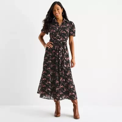 52seven Womens Short Sleeve Floral Shirt Dress