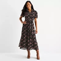 52seven Womens Short Sleeve Floral Shirt Dress