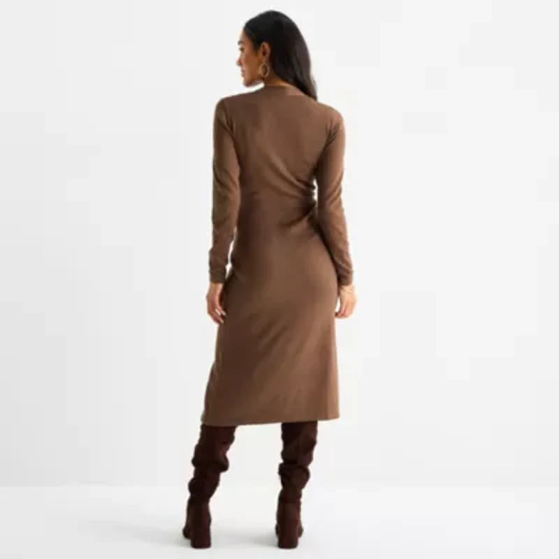 Maia Womens Long Sleeve Midi Sweater Dress
