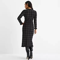 52seven Womens Long Sleeve Plaid Midi Sweater Dress