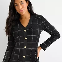 52seven Womens Long Sleeve Plaid Midi Sweater Dress