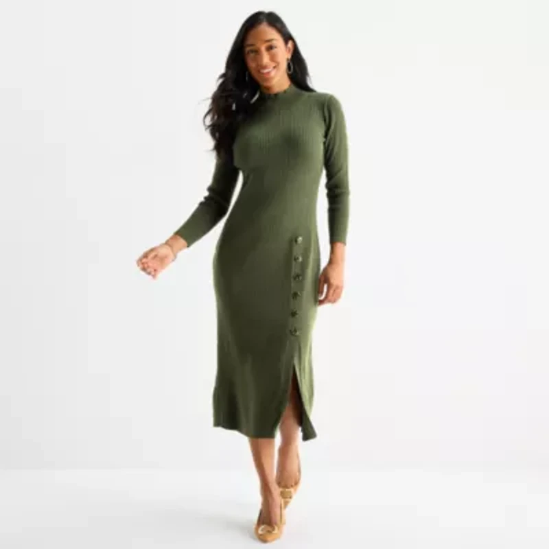 52seven Womens Long Sleeve Midi Sweater Dress