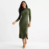 52seven Womens Long Sleeve Midi Sweater Dress