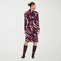 Clover And Sloane Womens Long Sleeve Midi Striped Sheath Dress