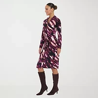 Clover And Sloane Womens Long Sleeve Midi Striped Sheath Dress