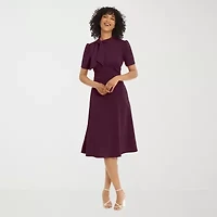 London Style Womens Short Sleeve Midi Fit + Flare Dress
