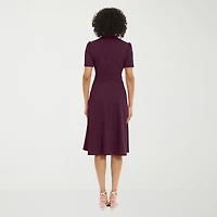 London Style Womens Short Sleeve Midi Fit + Flare Dress