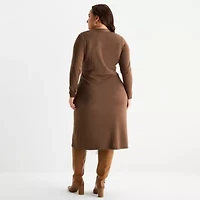 Maia Womens Plus Long Sleeve Midi Sweater Dress